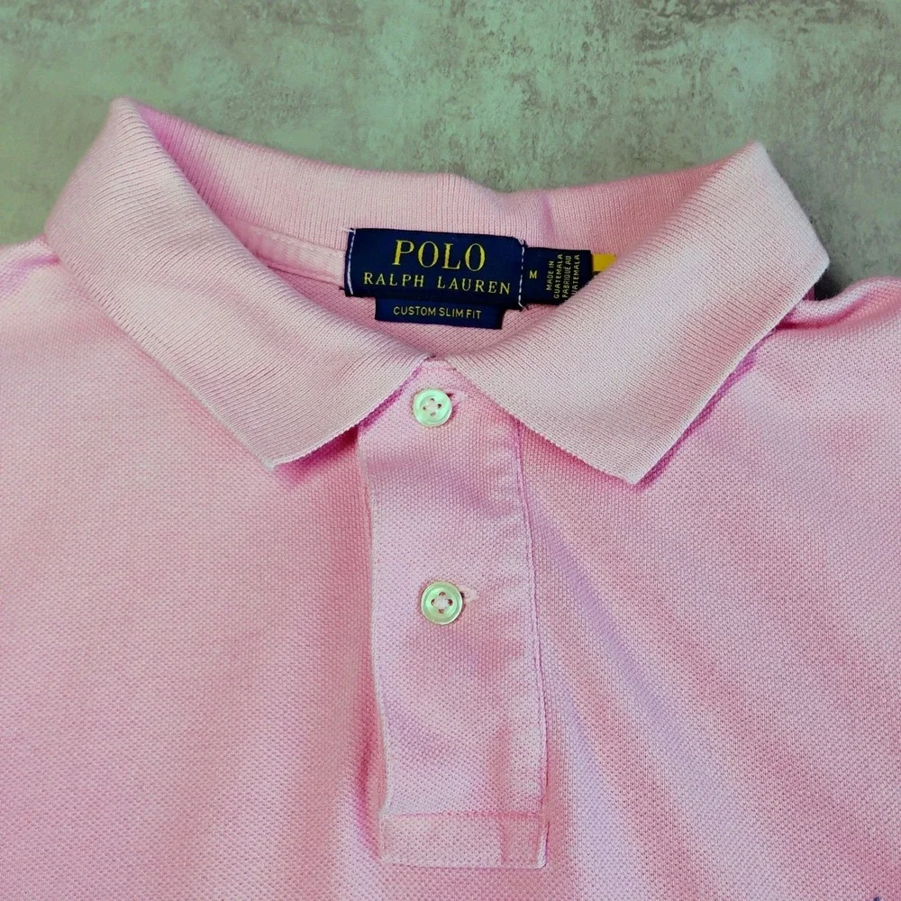 Polo Ralph Lauren Men's Polo Shirt Custom Slim Fit Medium Pink Flesh Pony Logo